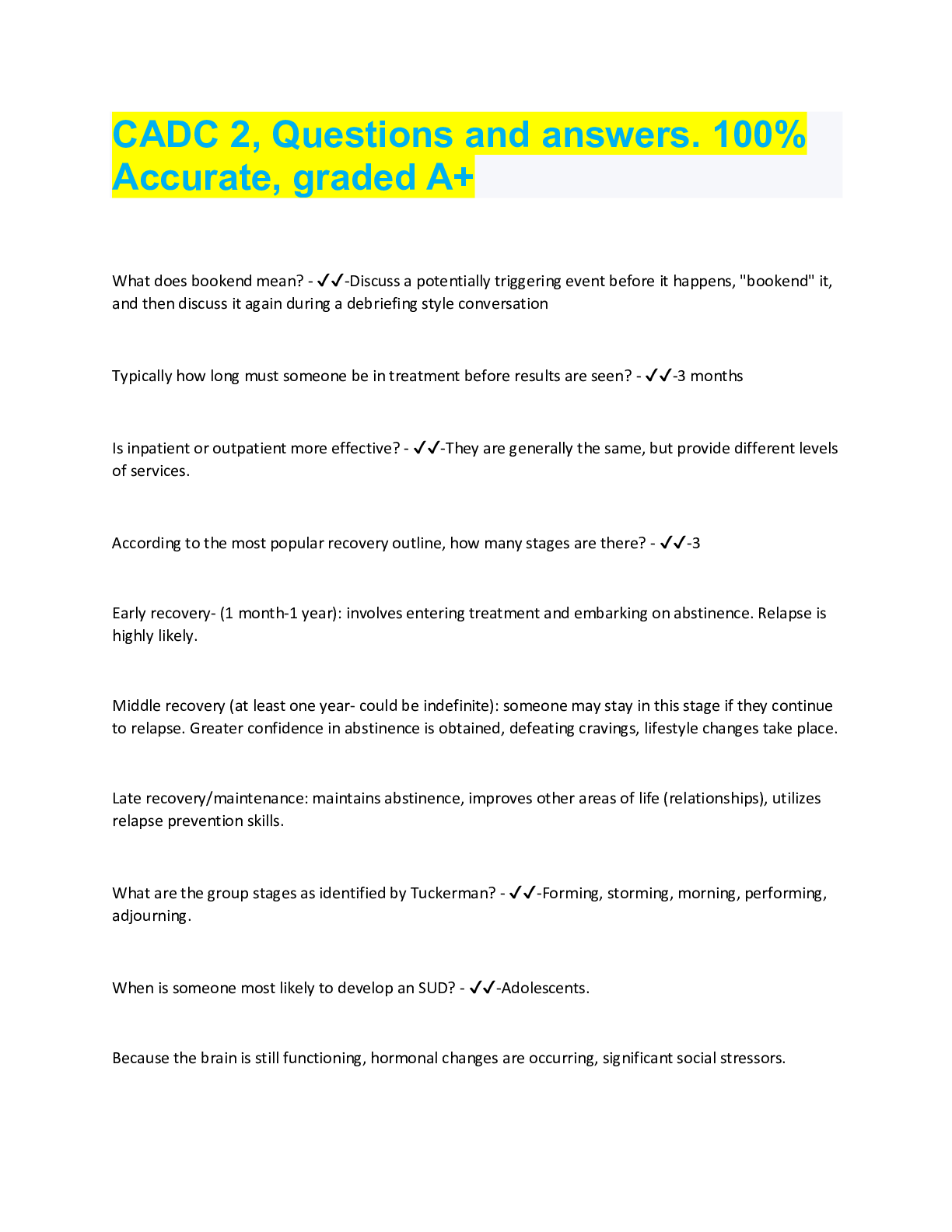 Preview image for CADC 2, Questions and answers. 100%  Accurate, graded A+